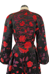 2000s Christian Lacroix Red Floral Brocade Dress or Jacket w Cording Detail