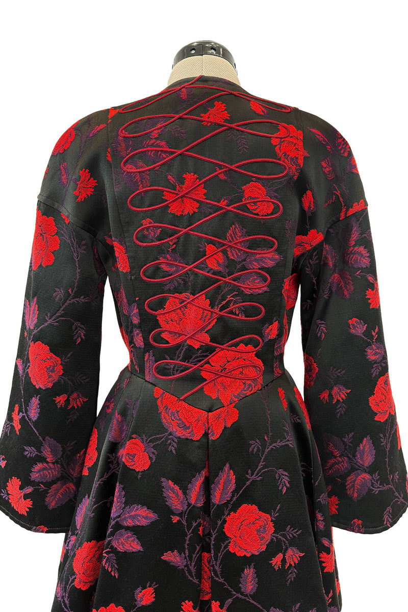 2000s Christian Lacroix Red Floral Brocade Dress or Jacket w Cording Detail