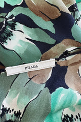 Prettiest 2019/2020 Prada 40s Inspired Lightweight Silk Dress w Green Floral Print & Ruffled Details