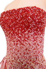 Spring 2019 Esteban Cortazar Runway Strapless Intricately Beaded & Woven Dress w Fringe Skirt