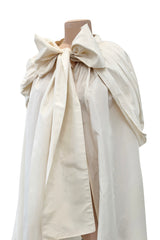Incredible 1970s Loris Azzaro Ivory Silk Fantasty Voluminous Full Trained Cape w Oversized Hood