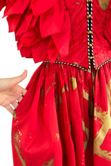 Rare Fall 1981 Fabrice Simon Couture Hand Painted Red & Gold Skirt & Top Dress Set