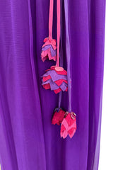 Spring 2001 Christian Dior by John Galliano Purple Silk Chiffon One Shoulder dress w Matching Pink & Red Floral Tie Belt