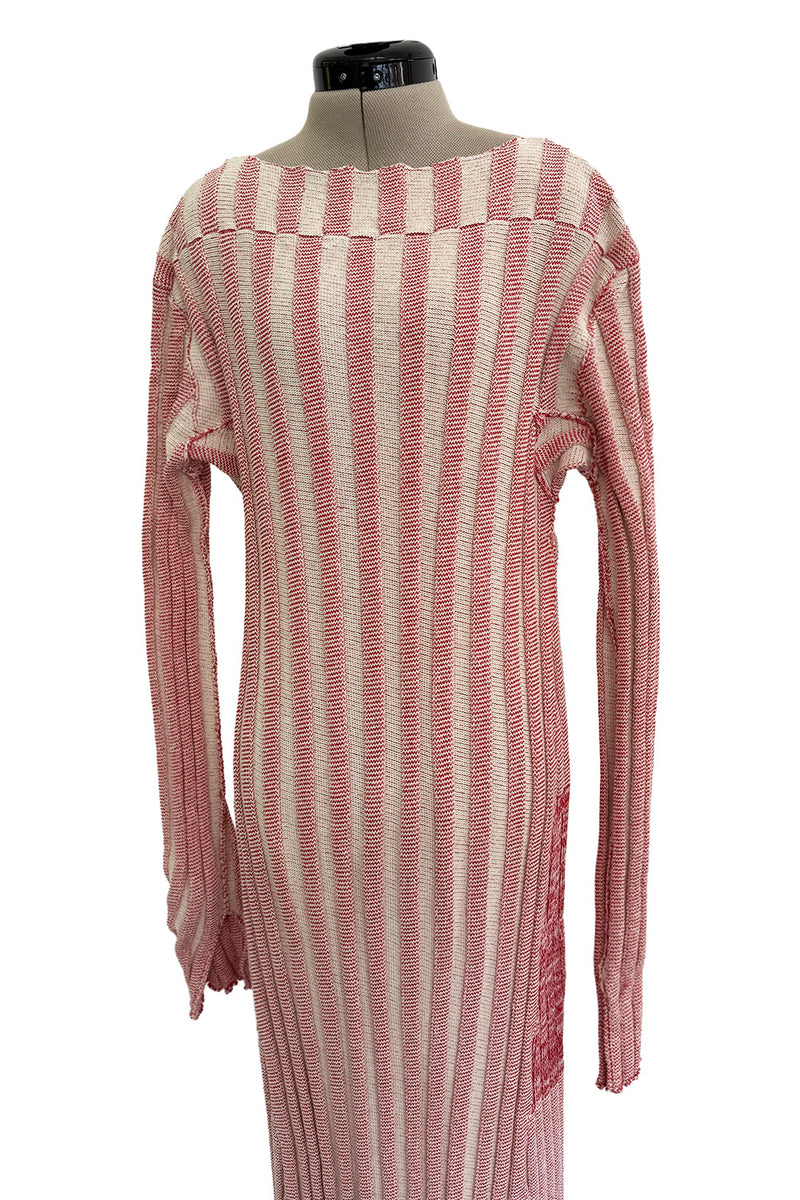 Iconic Spring 2017 Celine by  Pheobe Philo Pale Red-Pink & Ivory Knit Sweater Dress w Exaggerated Ribbing