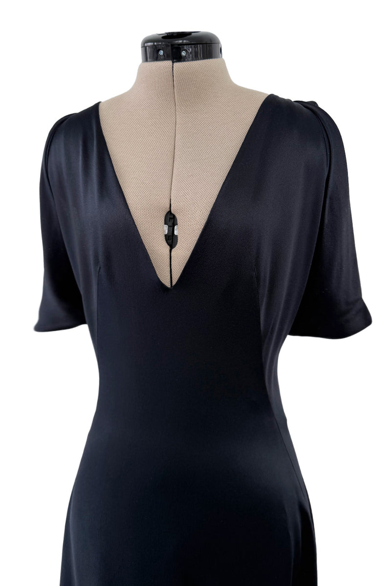 Fabulous 2010 Alexander McQueen Bias Cut Liquid Black Silk Dress w Amazing Wide Loop Sleeves