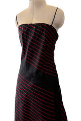 Exquisite Fall 1978 Stavropoulos Bias Cut Black Silk Dress w Red Striped Pattern & Red Underskirt