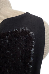 2010s Giambattista Valli Black Dress Stretch Sleeveless Dress w Front Metallic Thread Wool Inset