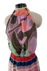 Exceptional Spring 2000 Giorgio Armani Runway Hand Beaded Silk Skirt & Silk Chiffon Top Set