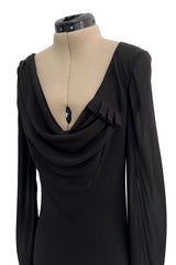 Fabulous Fall 2005 John Galliano Feather Light Bias Cut Black Silk Chiffon Dress w Seaming Detailing