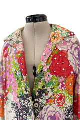 Beautiful Spring 1974 Pauline Trigere Runway Floral Print Dress w Rhinestone Detailing