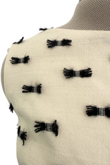 Rare & Chic Fall 1999 John Galliano Soft Ivory Wool Sleeveless Shift Dress Covered in Tiny Black Yarn Bows