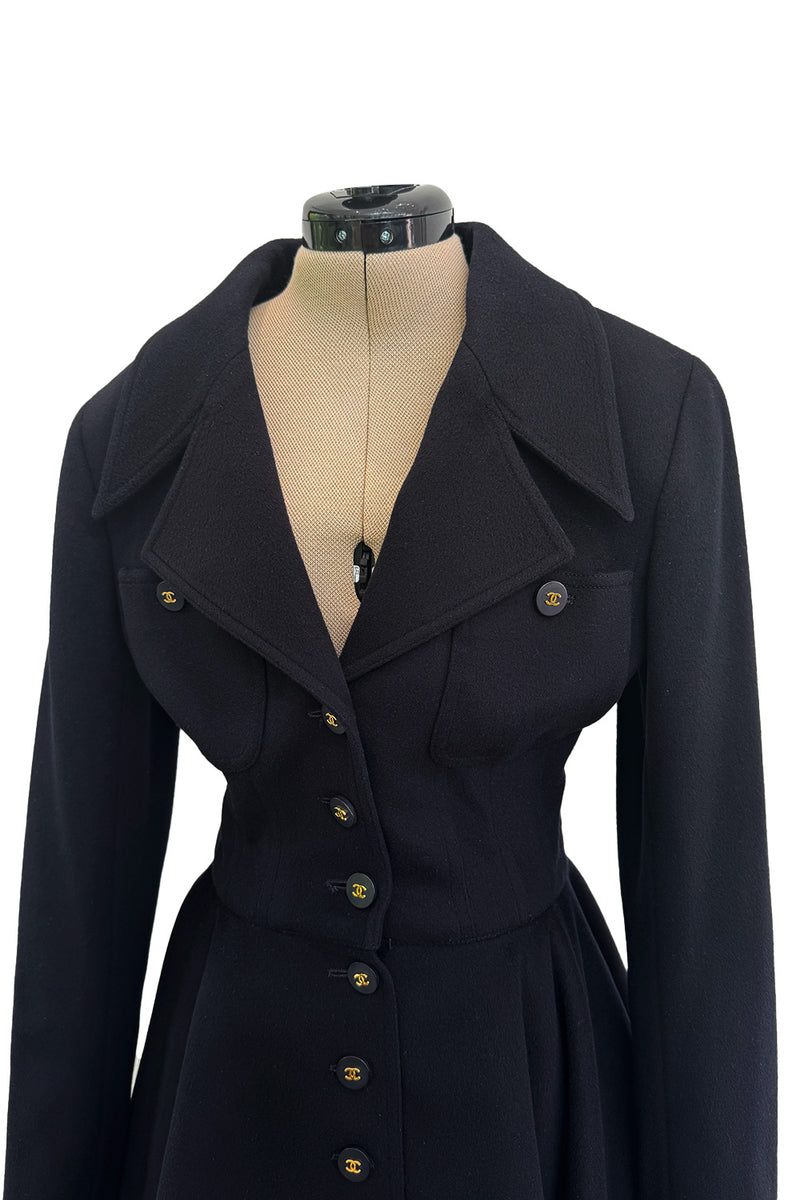 Amazing Fall 1994 Chanel by Karl Lagerfeld Runway Look 20 Deep Blue Black Cashmere Flare Jacket