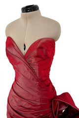 Exceptional Fall 1991 Emanuel Ungaro Haute Couture Runway Strapless Hand Draped Iridescent Silk Dress w Bow