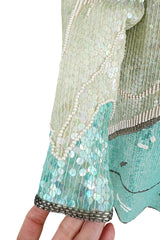 Spectacular 1983 Halston Well Documented Pastel Blues, Turquoise & Ivory Sequin Sheath Dress
