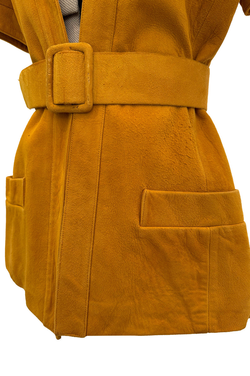 Late 1960s Christian Dior by Marc Bohan Chic Mustard Coloured Short Sleeved Soft Suede Jacket & Belt