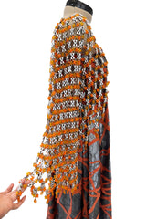 Ultra Rare 1990s Paco Rabanne Haute Couture Metallic Silver & Coral Dress w Chainlink Top & Headpiece