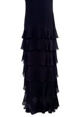 Spring 2001 Chanel by Karl Lagerfeld Midnight Blue Silk Chiffon Dress w Ruffles & Low Back