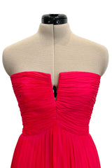 Beautiful Spring 1989 Bob Mackie Runway Red Silk Chiffon Dress & Cape w Inner Pink Layer