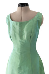 Rare Spring 1964 Cristobal Balenciaga Haute Couture Pale Mint Green Sculpted Silk Taffeta Dress