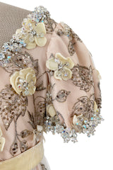 Outstanding 1967 George Halley Couture Heavily Embroidered, Rhinestone & Applique Soft Pink Dress