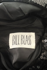 Museum Held 1974 Bill Blass One Shoulder Glossy Black Sequin Dress w Asymetrical Fringe Hem