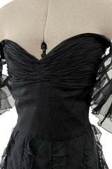 Spring 2004 Valentino by the Original Mr. Valentino Black Pleated Bodice & Ruffle Skirt Dress