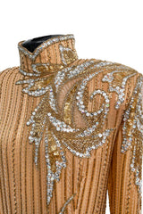 Incredible 1980s Bob Mackie Beaded, Sequin & Rhinestone Detailed Peach Silk Dress