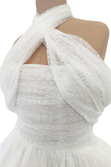 Fairy Tale 2010s Giambattista Valli White Dotted Silk Tulle Wedding Dress w Full Layered Netted Skirt