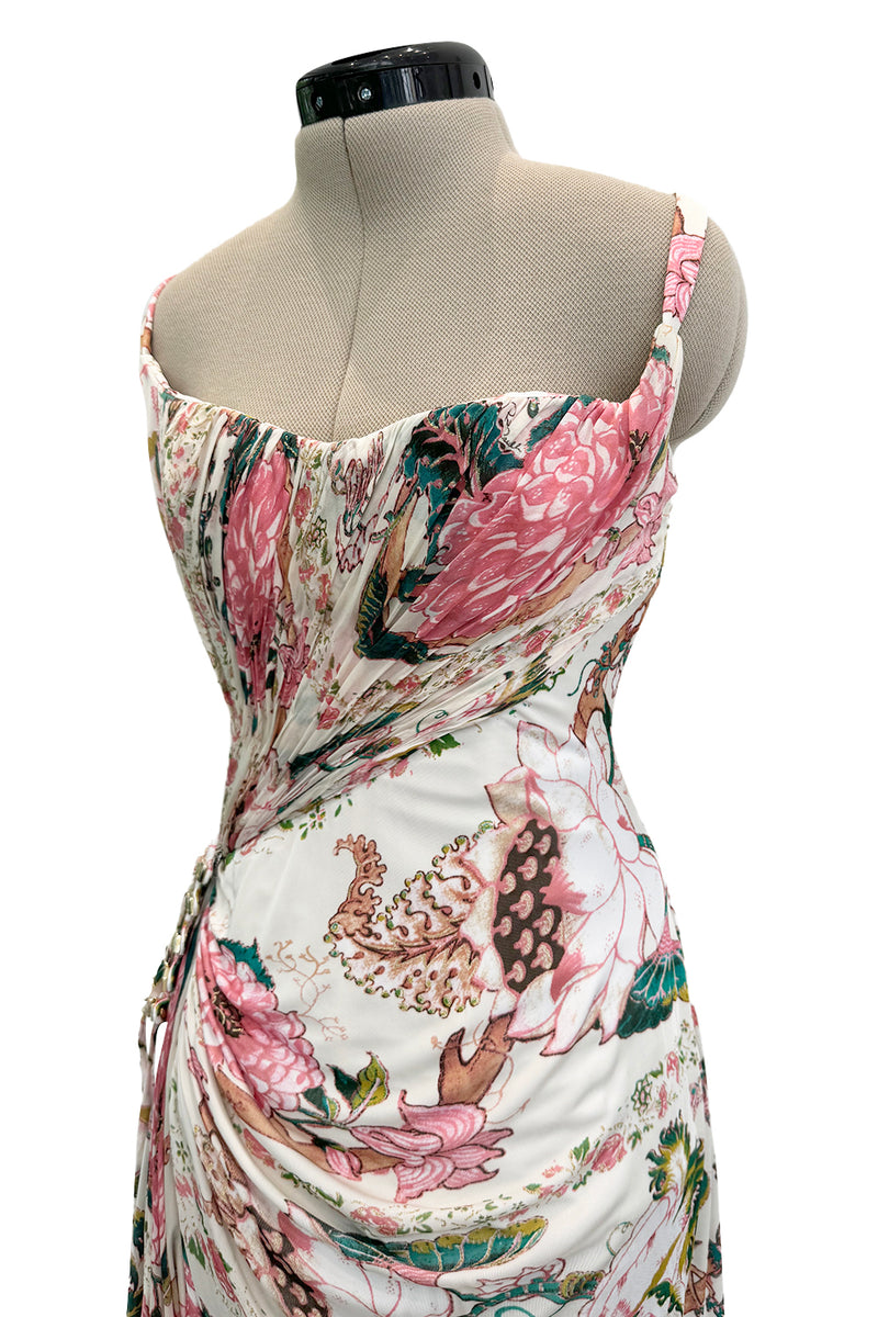 Phenomenal Spring 2006 Roberto Cavalli Pink Floral Print on Ivory Jersey Dress (Copy)