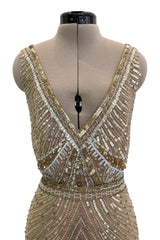 Prettiest 2000s Valentino Roma Metallic Gold Sequin & Bead Silk Chiffon on Netting Top and Skirt Set