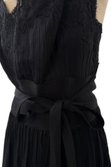 Beautiful 1990s Original Valentino Haute Couture Black Silk Dress w Handmade Lace Detailing