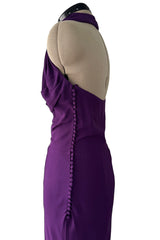 Beautiful Resort 2009 Christian Dior by John Galliano Purple Bias Silk Crepe Dress w Plunge Front & Train