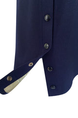 Minimalist Spring 1973 Courreges Numbered Haute Couture Blue Snap Front Jacket & Matching Skirt