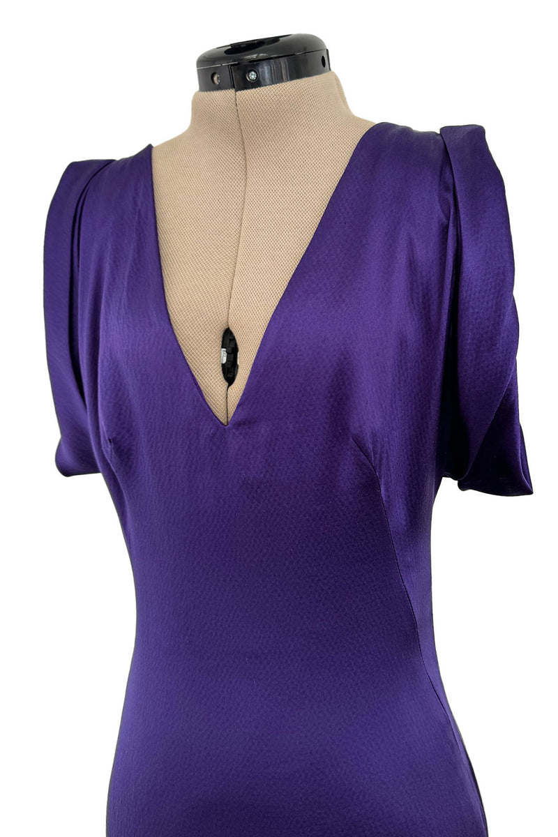 Beautiful 2007 Alexander McQueen Purple Bias Cut Liquid Silk Satin Dress w Amazing Sleeves