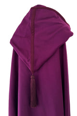 Iconic Fall 1976 Yves Saint Laurent Deep Purple Hooded Cape w Braided Edges & Tassel Details