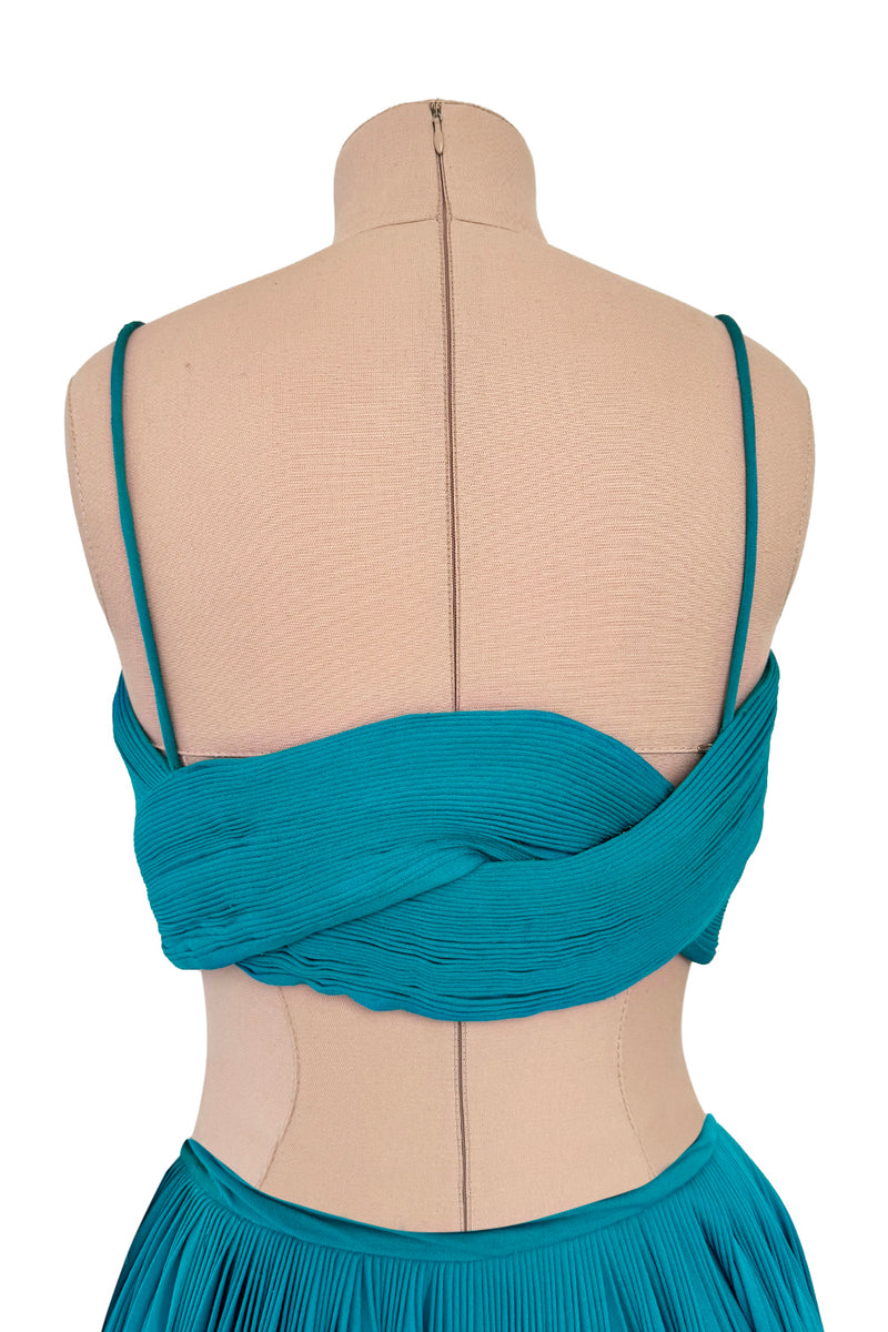 Exceptional Spring 1974 Madame Gres Haute Couture Unlabeled Documented Blue Silk Jersey Skirt & Top