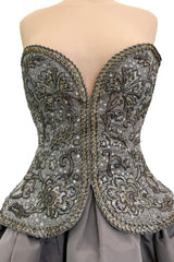 Incredible Fall 1996 Nina Ricci by Gerard Pipart Haute Couture Runway Strapless Silver & Gold Dress