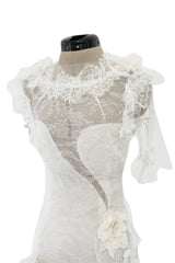 Dreamy Fall 2016 Rodarte Runway Look 40 White Lace, Silk & Net Bias Cut Dress w Hand Done Detailing