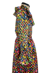 Numbered 1970s Christian Dior by Marc Bohan Demi-Couture Metallic Multi Color Silk Set