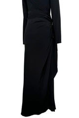 Exceptional Fall 1983 Yves Saint Laurent Haute Couture Runway Black Silk Wrap Dress w Bow Detail