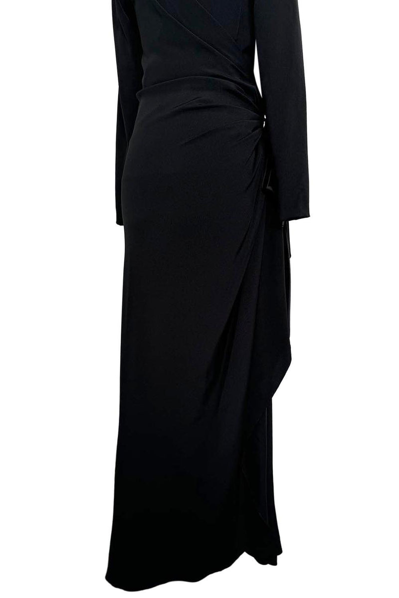 Exceptional Fall 1983 Yves Saint Laurent Haute Couture Runway Black Silk Wrap Dress w Bow Detail