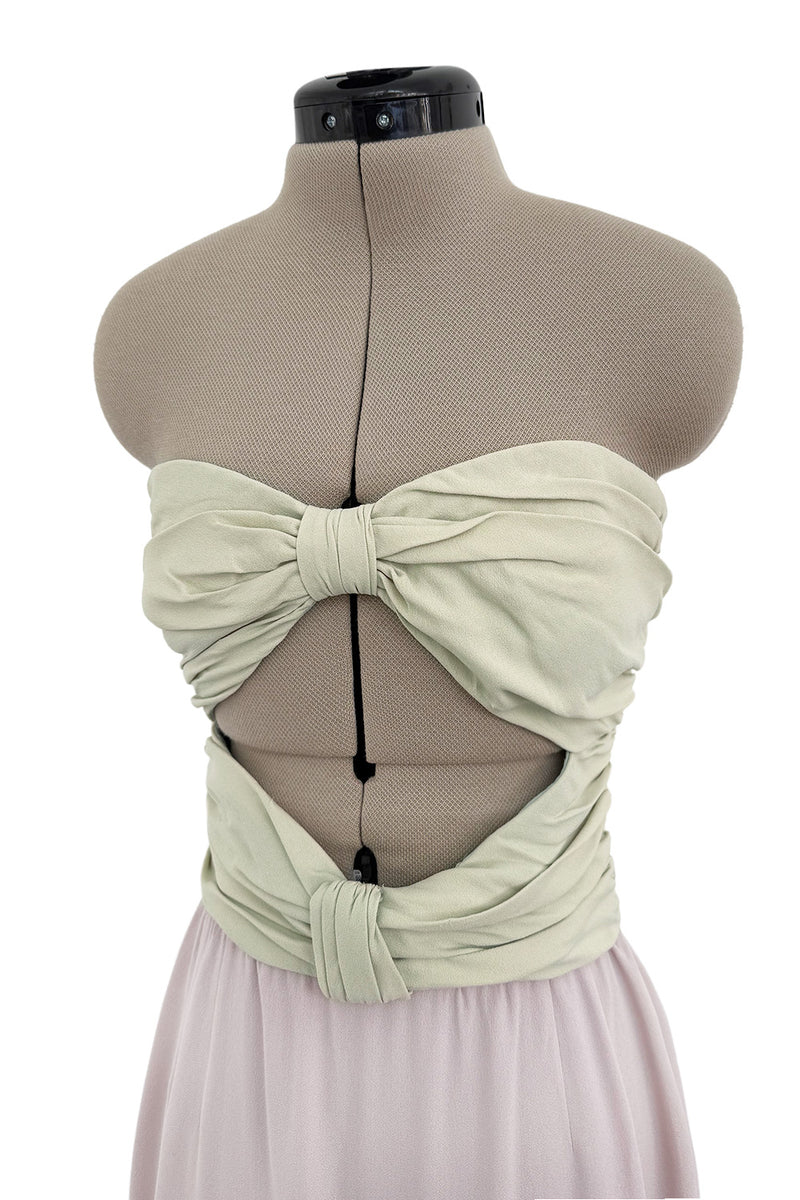Phenomenal Spring 1991 Original Valentino Runway Pale Pink & Pastel Green Strapless Cut Out Dress