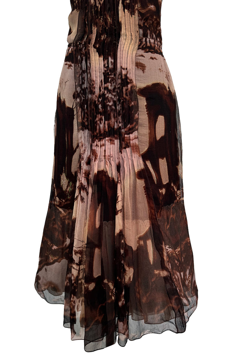 Prettiest Fall 2004 Prada Runway & Ad Campaign Print Silk Chiffon Dress w Beaded Detailing