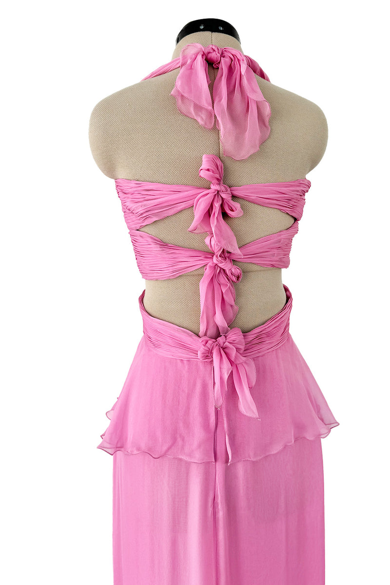 Dreamiest Spring 2007 Valentino Pleated & Bias Cut Pink Silk Chiffon Dress w Open Tie Back