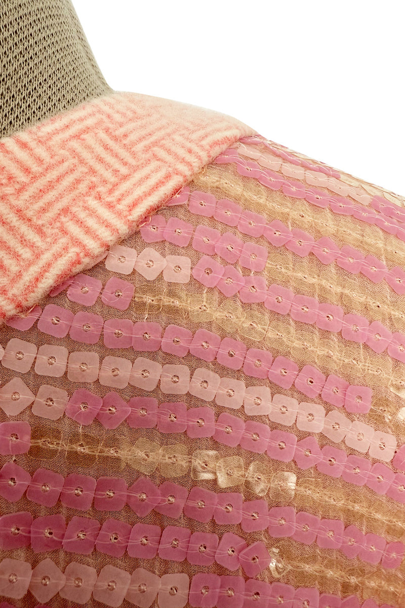 Chic Little Fall 2001 Chanel by Karl Lagerfeld Runway Pastel Pink Dress w Fully Sequin Front