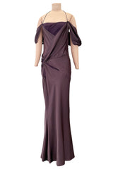 Gorgeous Fall 2003 John Galliano Bias Cut Deep Purple Silk Dress w Draped Arm Panels