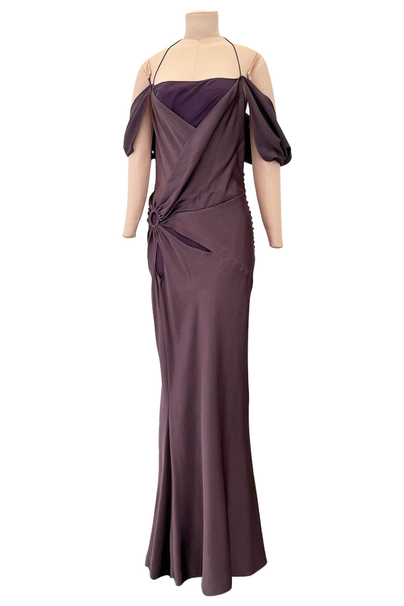 Gorgeous Fall 2003 John Galliano Bias Cut Deep Purple Silk Dress w Draped Arm Panels
