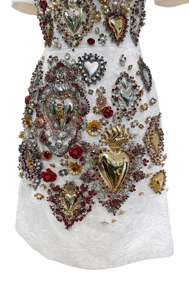 Spring 2015 Dolce & Gabbana Runway Look 48 Silk Brocade Mini Dress w Elaborate Front Embellishments