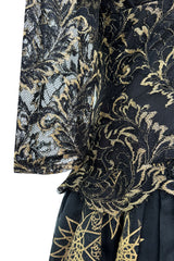 Fall 1995 Zandra Rhodes 'The Fairy Collection' Hand Painted Metallic Gold Lace & Silk Dress