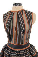Amazing 2010s Fendi by Karl Lagerfeld Striped Cotton Dress w Transparent Net Panels